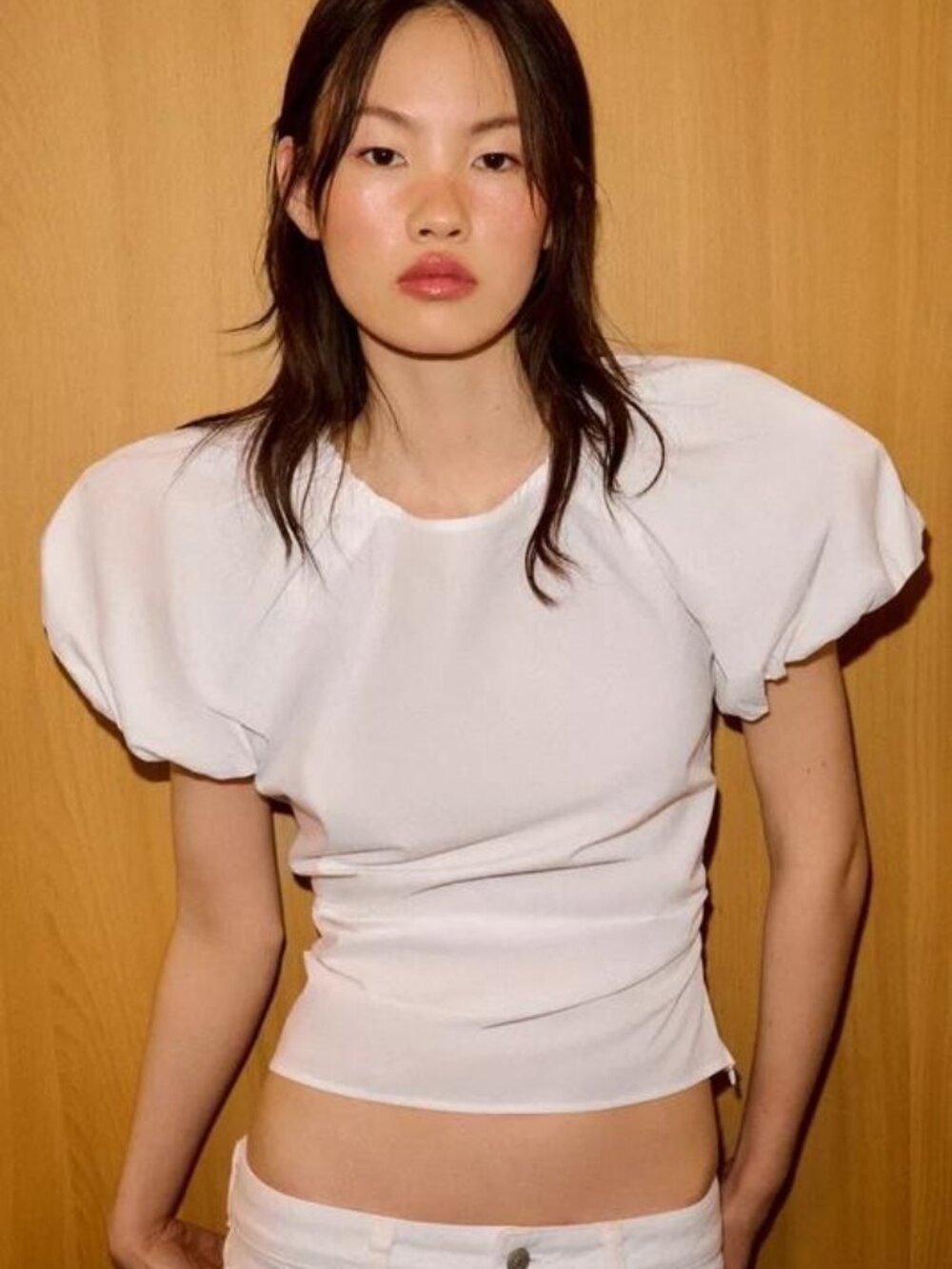 Zara White Balloon Puff Sleeve Poplin Top - Size Small